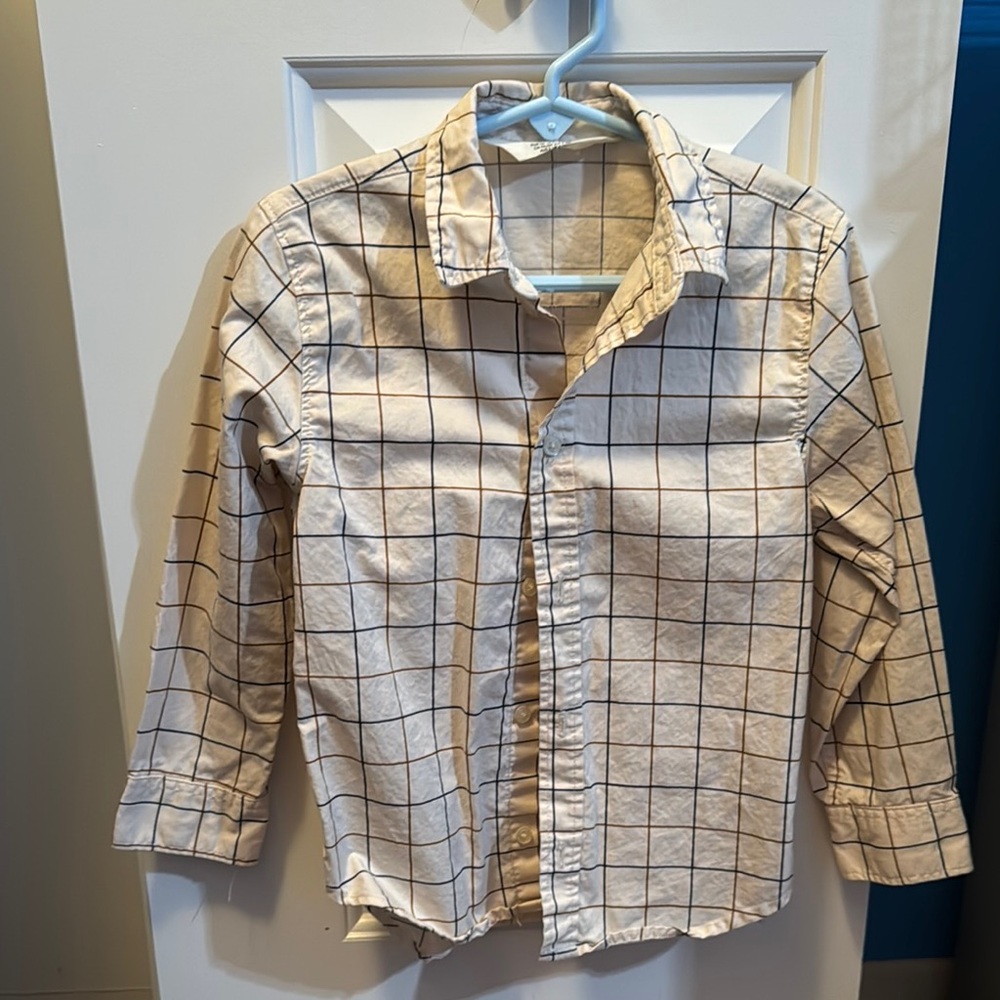 Boys Beige Checkered Shirt